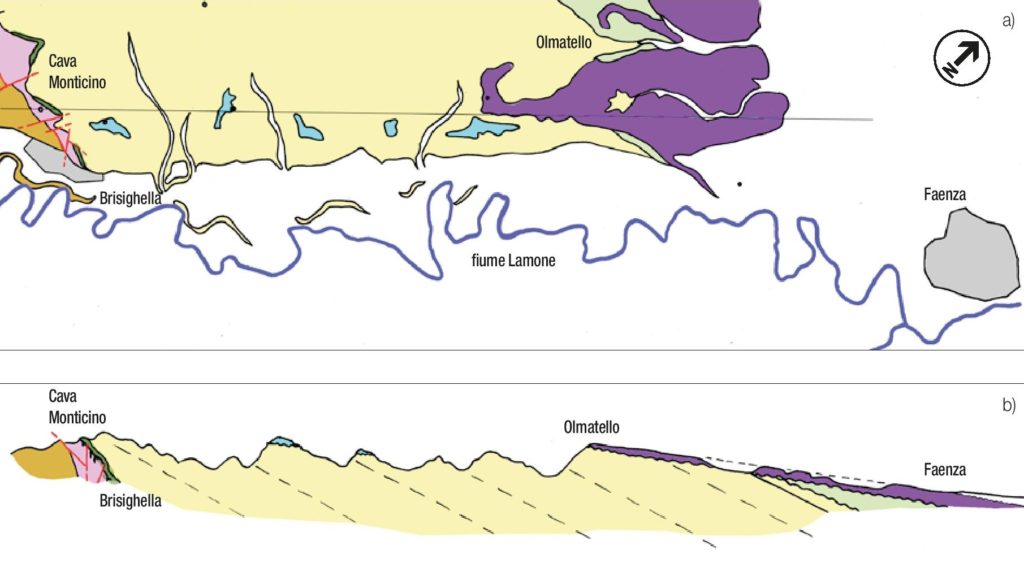 Schema geologico della media e bassa vallata del fiume Lamone